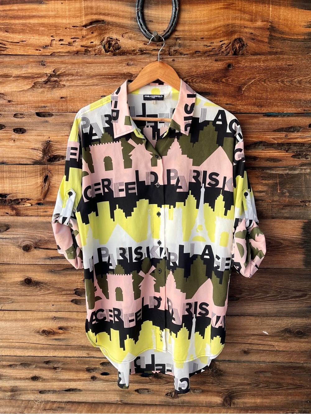 KARL LAGERFELD | Graphic Button-Up Shirt L